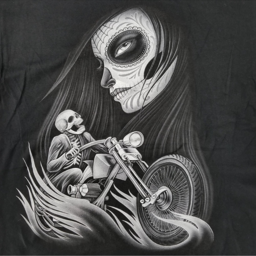 KEYA Day Of The Dead Mens Tshirt Skeleton Biker size XL   (Biker Forever)